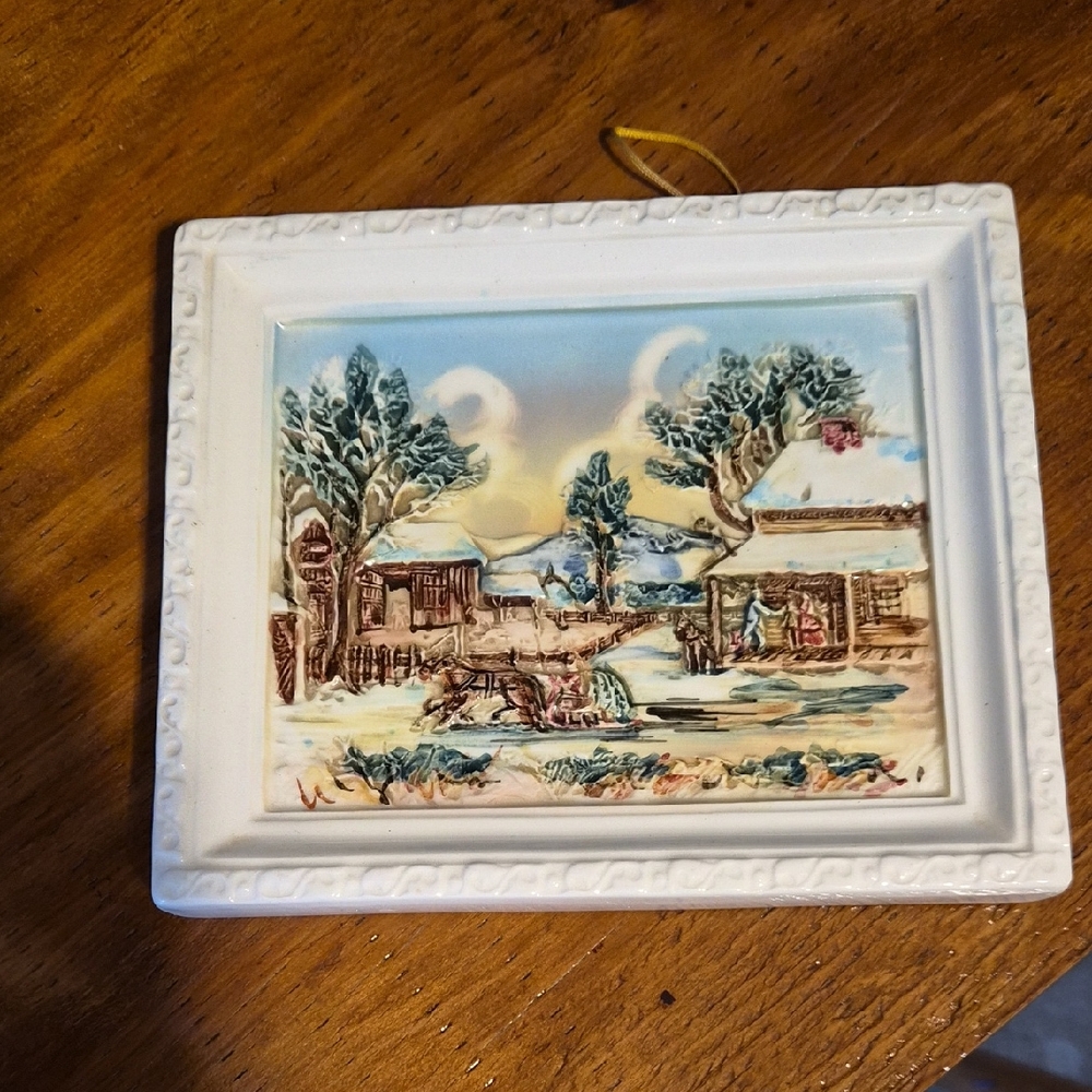 Vintage Winter Scene Ceramic Wall Art
